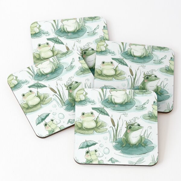 Item preview, Cute Fantasy Frogs on Lily Pads Frogcore Cottagecore Pattern designed and sold by VectorForge.