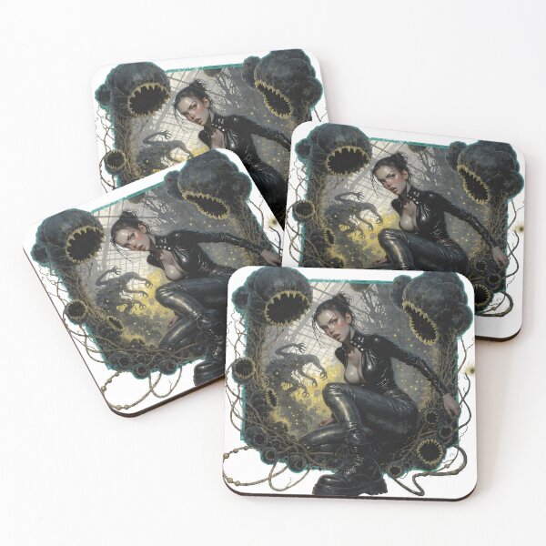 Item preview, Gothic woman in black leather squatting as cut out PNG designed and sold by Creative88Art.
