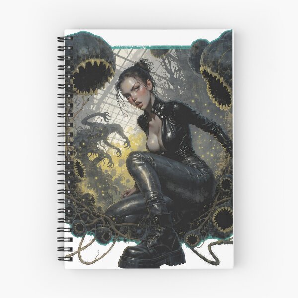 Item preview, Gothic woman in black leather squatting as cut out PNG designed and sold by Creative88Art.