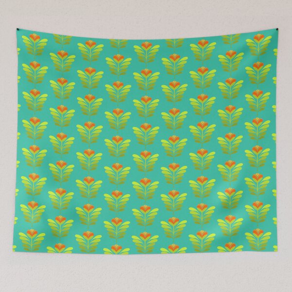 Item preview, Modern orange flowers on teal designed and sold by MarySchwindt.