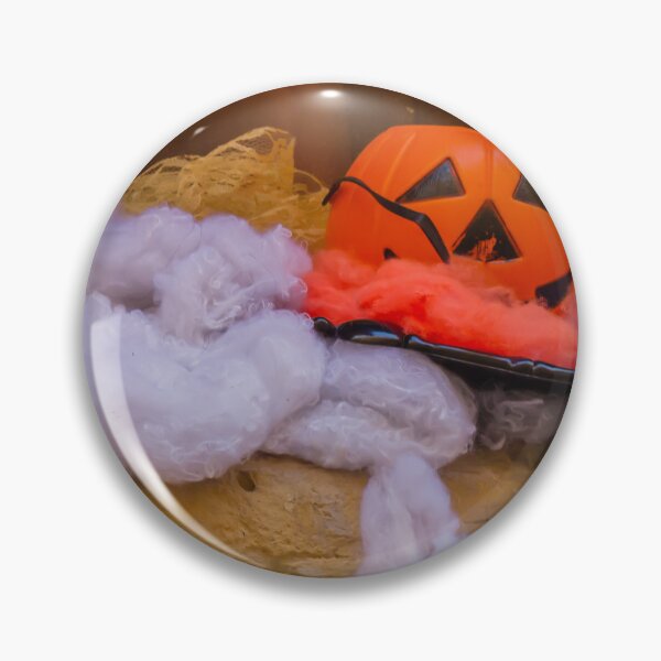 Item preview, Halloween Jack-O-Lantern Candy Bucket With Cotton Cobweb Decoration On Stone Ledge designed and sold by Nmallia.