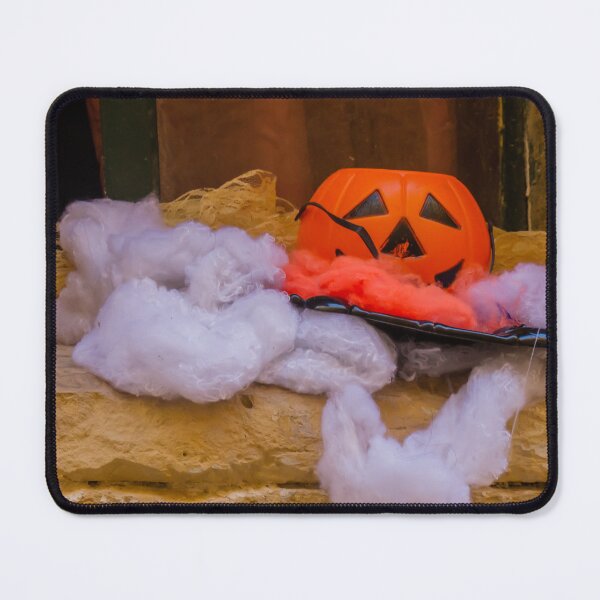 Item preview, Halloween Jack-O-Lantern Candy Bucket With Cotton Cobweb Decoration On Stone Ledge designed and sold by Nmallia.