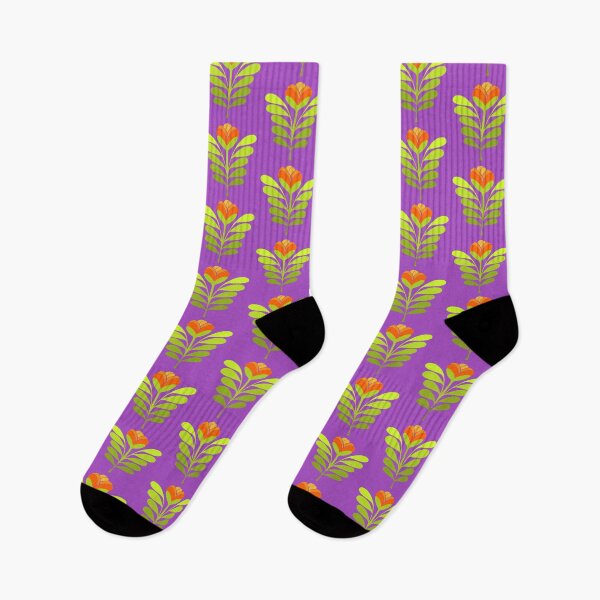 Item preview, Modern orange flowers on purple designed and sold by MarySchwindt.
