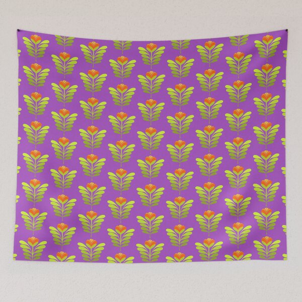 Item preview, Modern orange flowers on purple designed and sold by MarySchwindt.