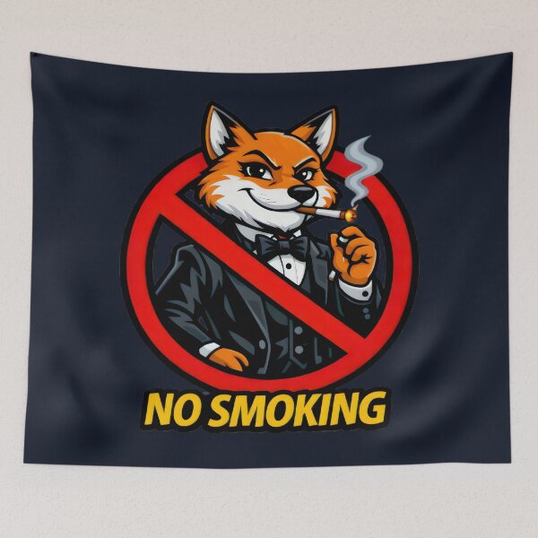 Item preview, No Smoking Fox Sticker – Funny Tuxedo Fox Cartoon Vector, Dapper Fox Gentleman Sign, Cool Smoking Forbidden Garage Wall Art designed and sold by SmartPuns.