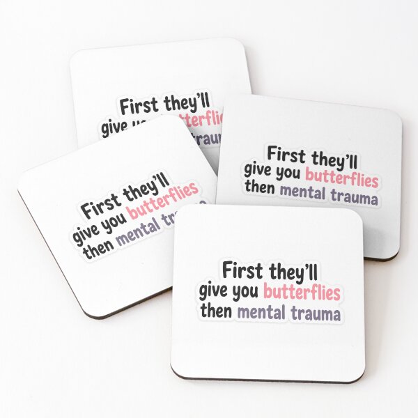 Item preview, First They'll Give You Butterflies Then Mental Trauma Sticker | Funny Relationship Quote | Bold Typography designed and sold by Doodlynx.
