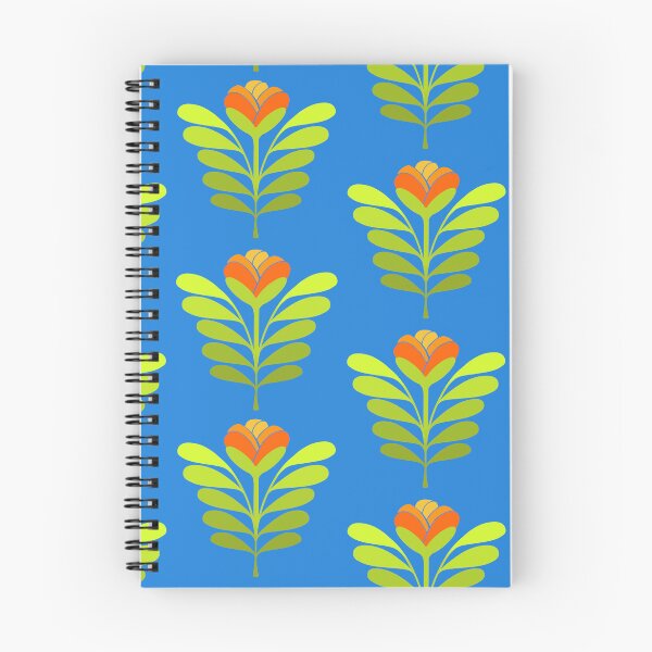 Item preview, Modern orange flowers on blue designed and sold by MarySchwindt.