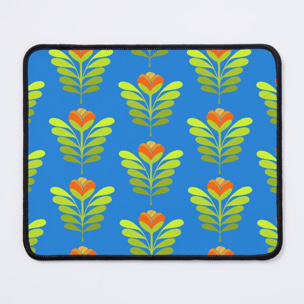 Item preview, Modern orange flowers on blue designed and sold by MarySchwindt.