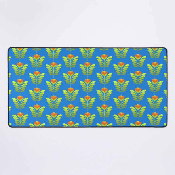 Item preview, Modern orange flowers on blue designed and sold by MarySchwindt.