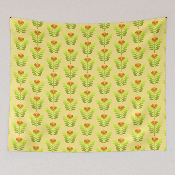 Item preview, Modern orange flowers on pale yellow designed and sold by MarySchwindt.
