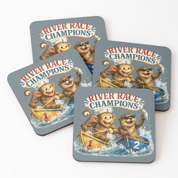 Item preview, River Race Champions | Funny Monkey & Cool Otter Boat Racing Vintage Watercolor Animal T-Shirt designed and sold by HOUSE OF TIST.