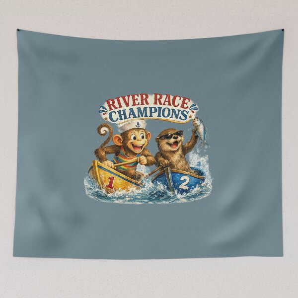 Item preview, River Race Champions | Funny Monkey & Cool Otter Boat Racing Vintage Watercolor Animal T-Shirt designed and sold by HOUSE OF TIST.