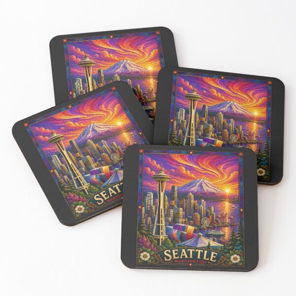 Item preview, Seattle Washington Stained Glass Sunset designed and sold by Swanny's Custom T-shirt and Gift Designs.