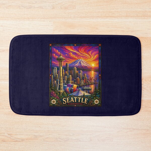 Item preview, Seattle Washington Stained Glass Sunset designed and sold by Swanny's Custom T-shirt and Gift Designs.