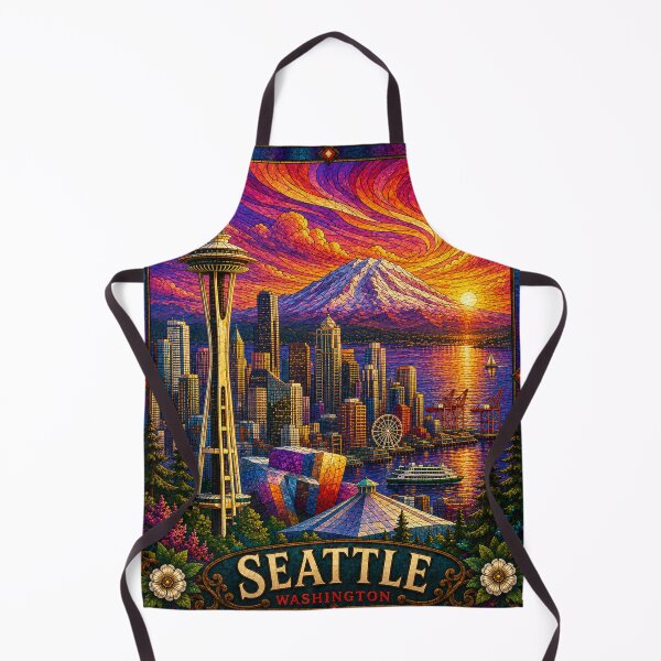 Item preview, Seattle Washington Stained Glass Sunset designed and sold by Swanny's Custom T-shirt and Gift Designs.