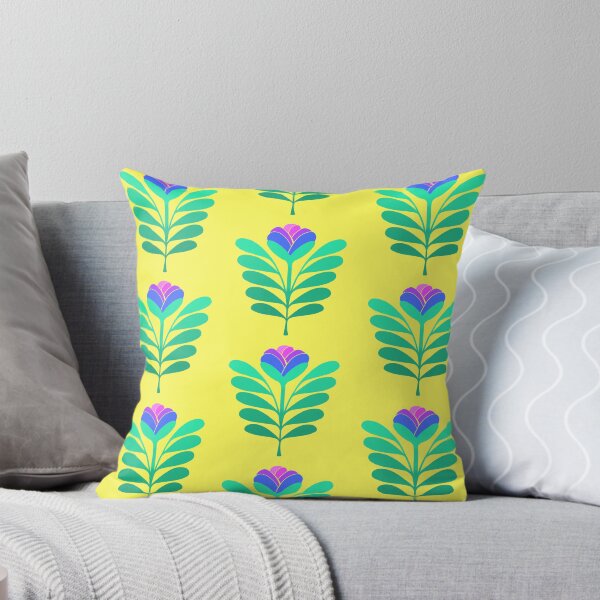 Item preview, Modern blue and pink flowers on yellow designed and sold by MarySchwindt.