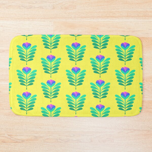 Item preview, Modern blue and pink flowers on yellow designed and sold by MarySchwindt.