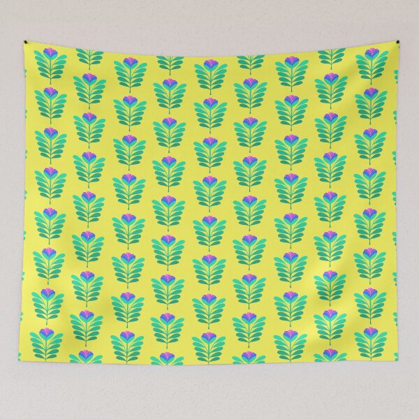 Item preview, Modern blue and pink flowers on yellow designed and sold by MarySchwindt.