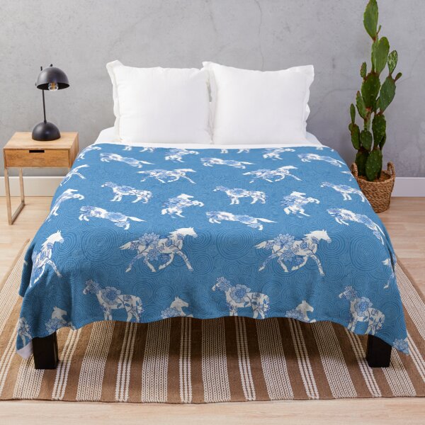Item preview, Spring Stallion -Monochrome Cornflower Blue designed and sold by Fabricatemyart.