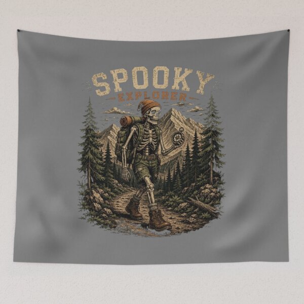 Item preview, The Urban Explorer | Spooky Skeleton Hiker Vintage Halloween Art designed and sold by The Urban Explorer.