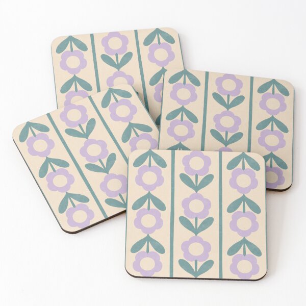 Item preview, Retro Folk Floral Stripe in Teal & Lilac designed and sold by Illustrated by Nat.
