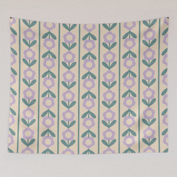 Item preview, Retro Folk Floral Stripe in Teal & Lilac designed and sold by Illustrated by Nat.