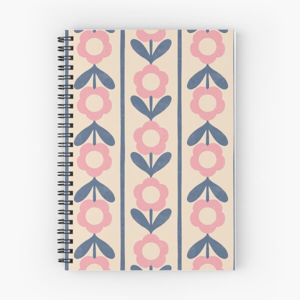 Item preview, Retro Folk Floral Stripe in Pink & Blue designed and sold by Illustrated by Nat.