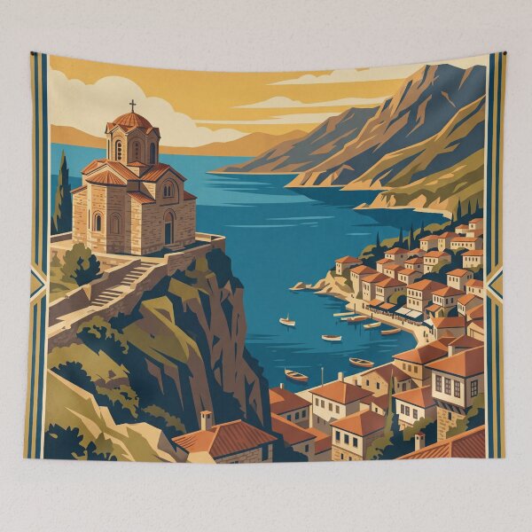 Item preview, Ohrid Macedonia Vintage Travel Poster designed and sold by Bomax121.