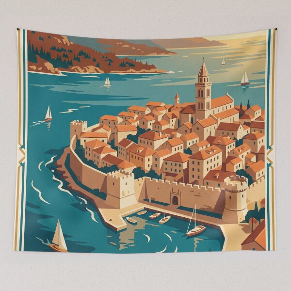 Item preview, Korčula Croatia Vintage Travel Poster designed and sold by Bomax121.
