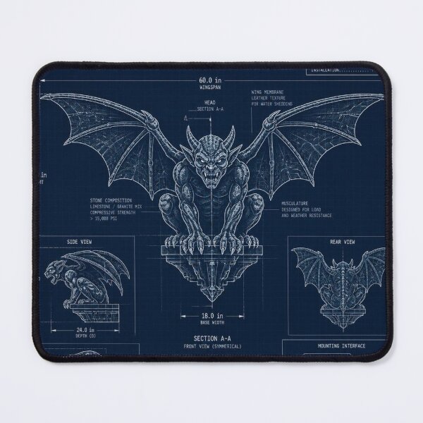 Item preview, Gargoyle Blueprint Halloween T-Shirt | Technical Schematic Design designed and sold by SunnyDesign82.