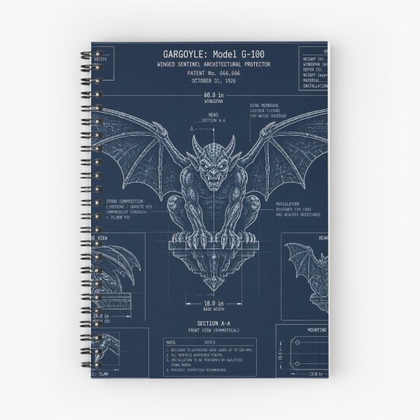 Item preview, Gargoyle Blueprint Halloween T-Shirt | Technical Schematic Design designed and sold by SunnyDesign82.