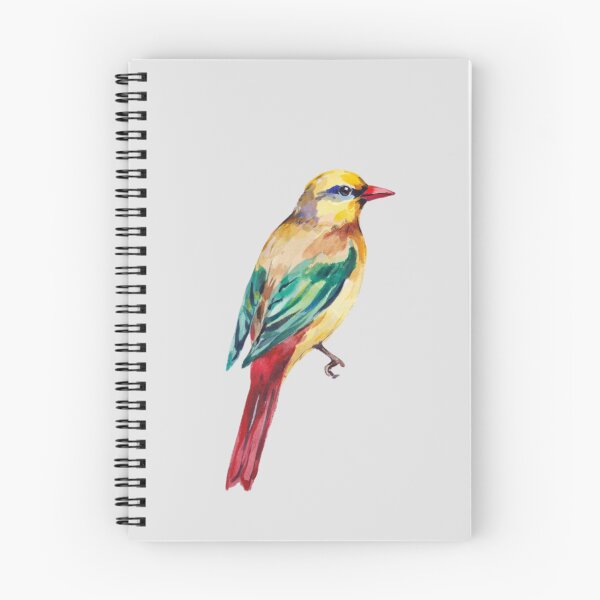 Item preview, A watercolor painting of a colorful bird with a yellow head, green wings, and a red tail  designed and sold by 123ks.