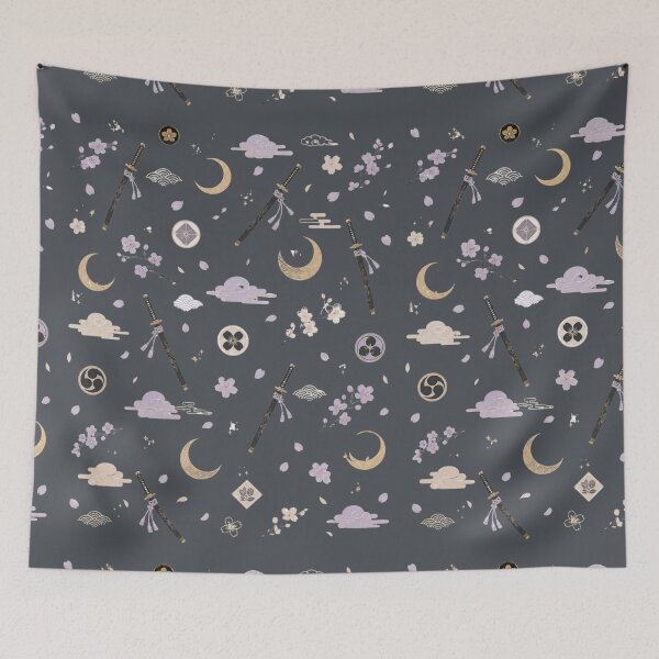Item preview, Japanese Katana Sakura Seamless Pattern designed and sold by MoodSupplyStudio.
