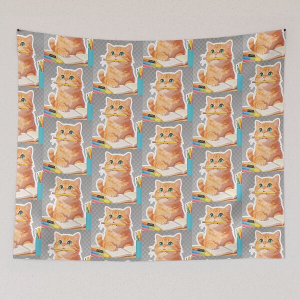 Item preview, Cute Ginger Cat Holding Pencil Back to School Student Sticker designed and sold by OksArtStudio.