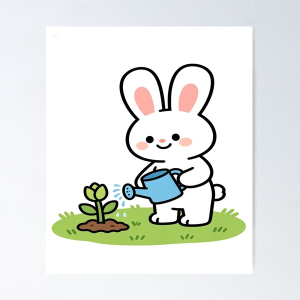 Item preview, Cute Bunny Watering Flower Plant - Kawaii Gardening Art designed and sold by ZINO WORLD.