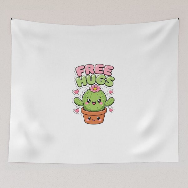 Artikelvorschau, Free Hugs Kawaii Kaktus Pflanze Spruch entworfen und verkauft von BoosterShop.