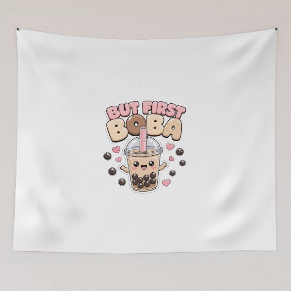 Item preview, But First Boba Kawaii Bubble Tea Saying designed and sold by BoosterShop.