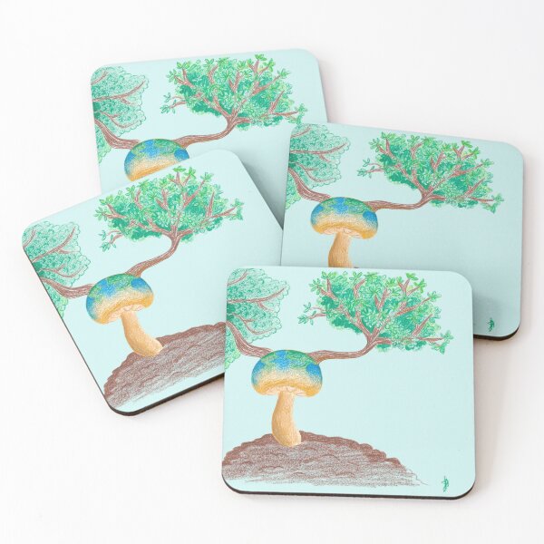Item preview, Mushroom Earth Tree Nature Pencil Drawing Blue Sky designed and sold by BOKEbyTC.