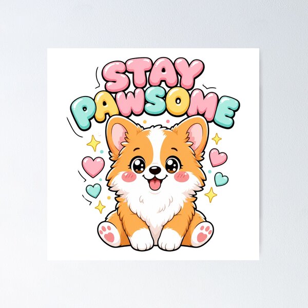 Item preview, Stay Pawsome Kawaii Corgi Dog Saying designed and sold by BoosterShop.