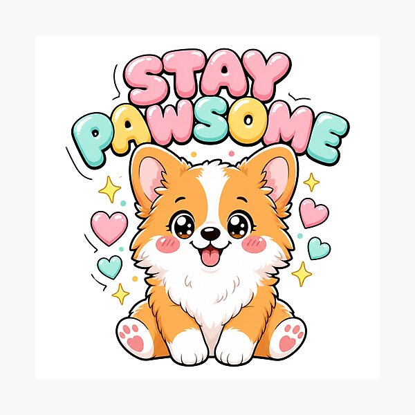 Item preview, Stay Pawsome Kawaii Corgi Dog Saying designed and sold by BoosterShop.