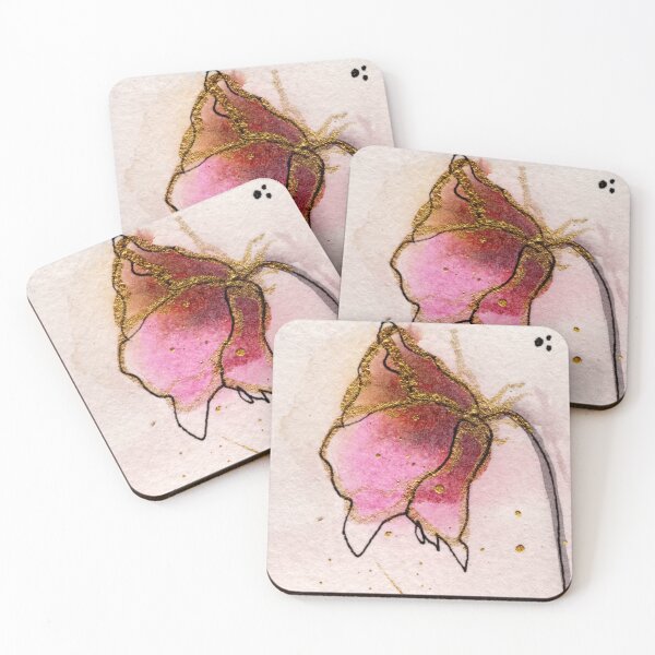 Item preview, Ethereal Pink Rosebud with Gold Lines - Elegant Watercolor Fine Art designed and sold by WaterColorCats1.