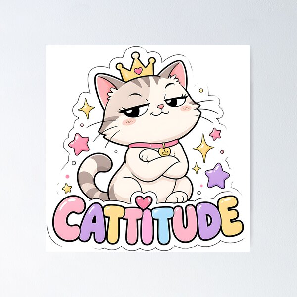 Item preview, Cattitude Cheeky Kawaii Cat with Crown designed and sold by BoosterShop.