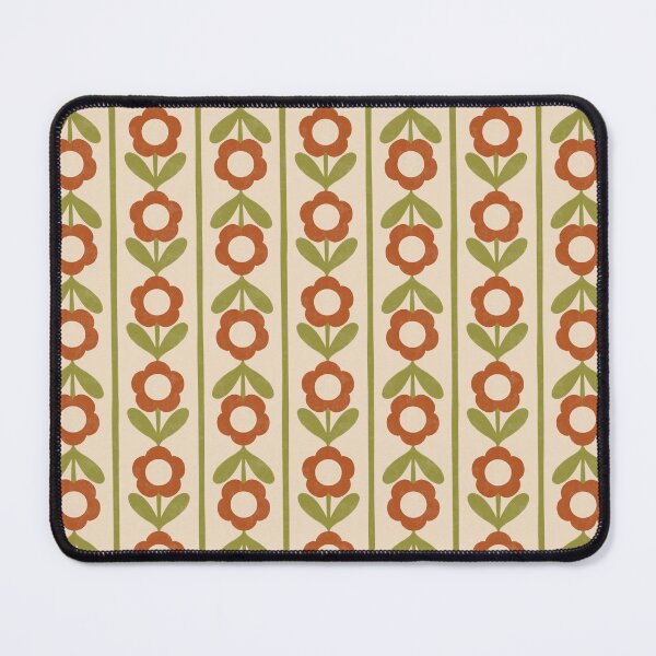 Item preview, Retro Folk Floral Stripe in Terracotta & Olive Green designed and sold by Illustrated by Nat.