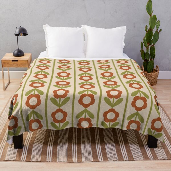 Item preview, Retro Folk Floral Stripe in Terracotta & Olive Green designed and sold by Illustrated by Nat.