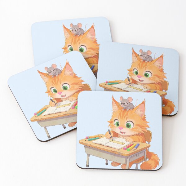 Item preview, Cute Ginger Cat Studying at School with Mouse Back to School Sticker designed and sold by OksArtStudio.