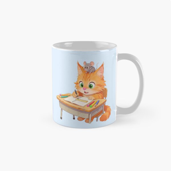 Item preview, Cute Ginger Cat Studying at School with Mouse Back to School Sticker designed and sold by OksArtStudio.