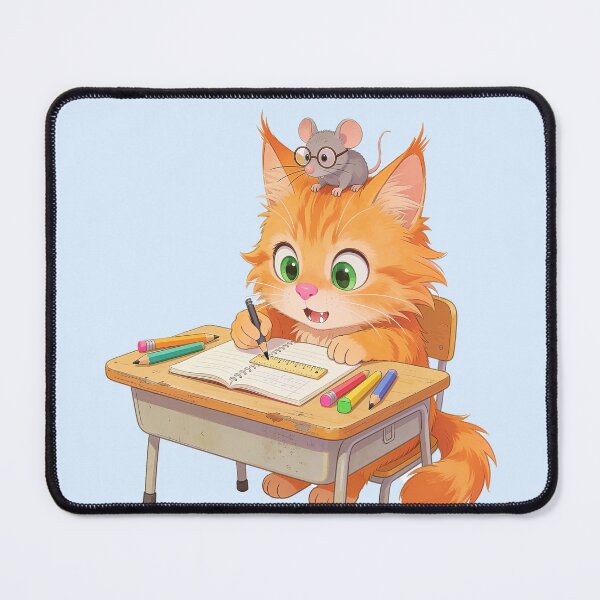 Item preview, Cute Ginger Cat Studying at School with Mouse Back to School Sticker designed and sold by OksArtStudio.