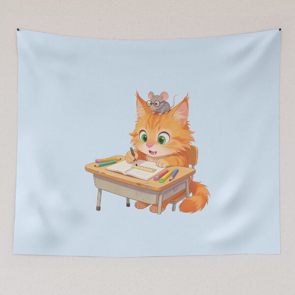 Item preview, Cute Ginger Cat Studying at School with Mouse Back to School Sticker designed and sold by OksArtStudio.