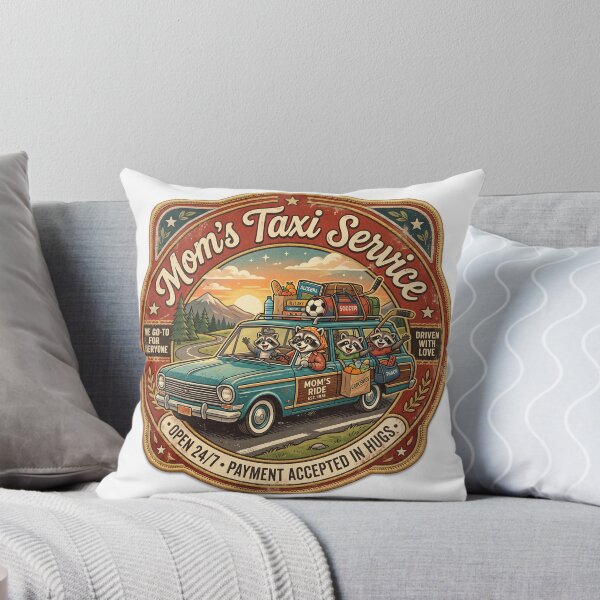 Item preview, Carpool Mom Shirt – Mom's Taxi Service Retro Roadside Badge Raccoon Tee designed and sold by DmaarGroup.