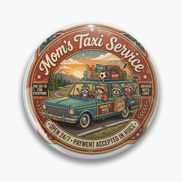 Item preview, Carpool Mom Shirt – Mom's Taxi Service Retro Roadside Badge Raccoon Tee designed and sold by DmaarGroup.